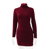 Sexy Slim Long Sleeve Dress High Neck Hip Wrap Dress
