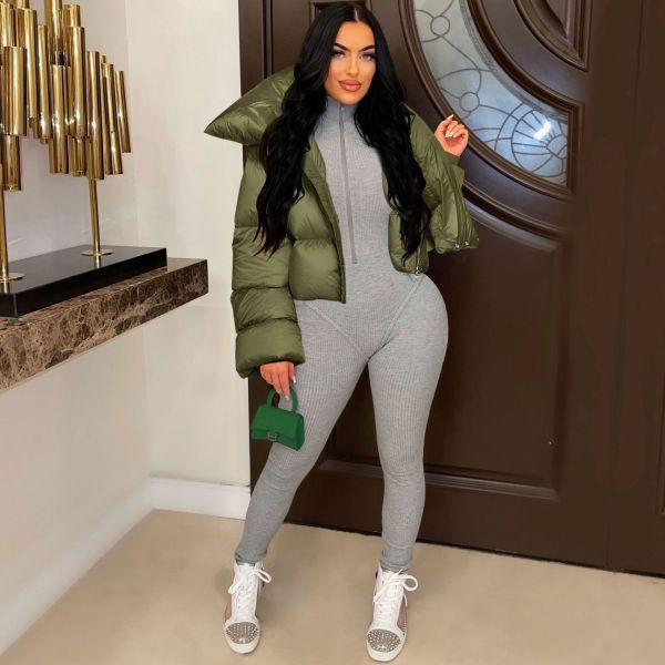 Fashion high collar scarf design women's cotton jacket coat
