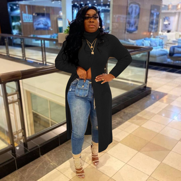 Sexy slim round neck pullover split sweater dress