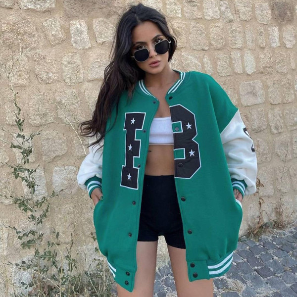 Long sleeve embroidered printed cardigan bomber jacket