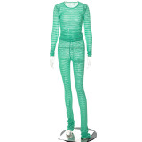 Perspective long sleeve round neck top tight trousers casual suit
