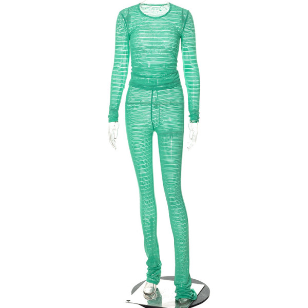 Perspective long sleeve round neck top tight trousers casual suit