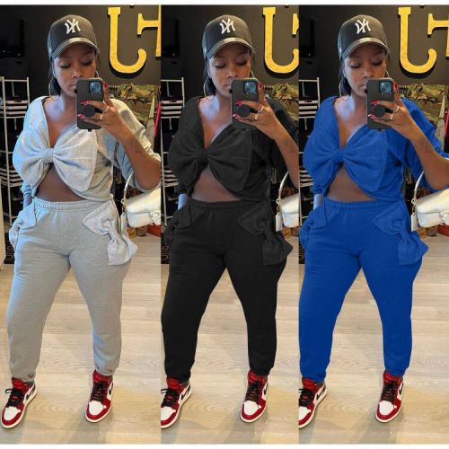 Fashion comfortable casual big bow two-piece suit