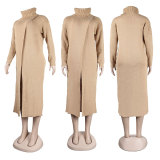 Sexy slim round neck pullover split sweater dress