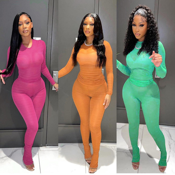 Perspective long sleeve round neck top tight trousers casual suit