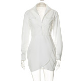 Solid Fashion Button Cross Shirt Long Sleeve Dress