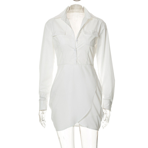 Solid Fashion Button Cross Shirt Long Sleeve Dress