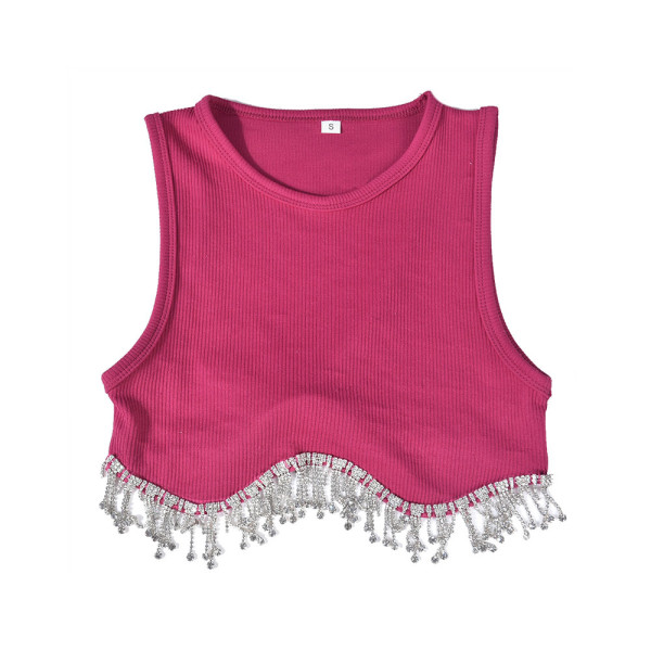 Round neck diamond chain splicing sexy hot girl vest