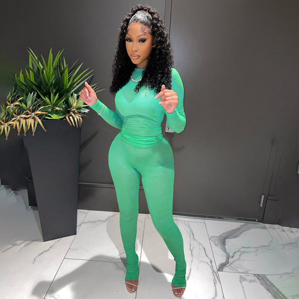 Perspective long sleeve round neck top tight trousers casual suit