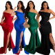 Women's sloping shoulder off the neck mercerized mop dress slit evening dress dress