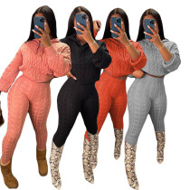 Women's high elastic solid color anti pilling sweater set two pieces