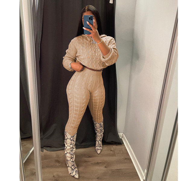 Women's high elastic solid color anti pilling sweater set two pieces