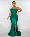 Women's sloping shoulder off the neck mercerized mop dress slit evening dress dress