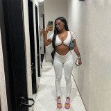 Solid Slim Slim Short Sleeve Top High Waist Tight Pants Set