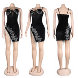 Sexy Slim Slim Split Hot Drilled Fringe Dress