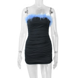 Dress Sexy plush strapless tight pleated hip wrap skirt