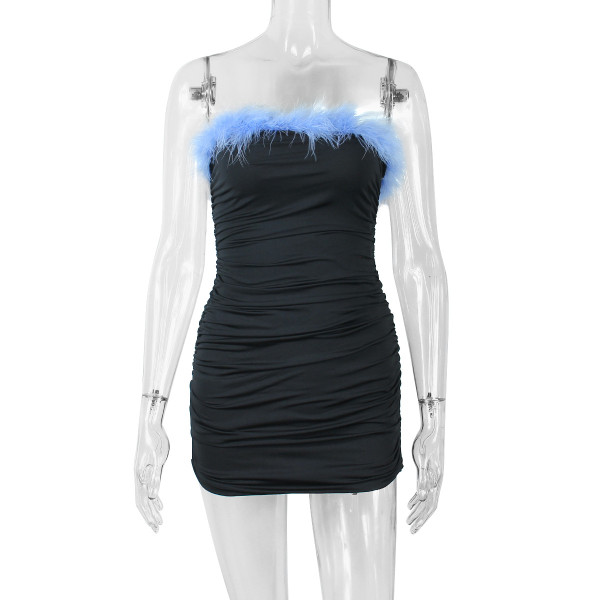 Dress Sexy plush strapless tight pleated hip wrap skirt
