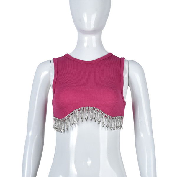 Round neck diamond chain splicing sexy hot girl vest