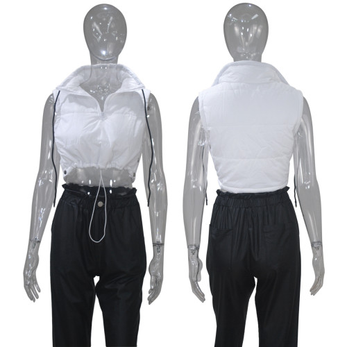 Women's coat solid color short waistless vest vest cotton jacket