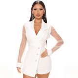 Sexy button deep V slim mesh nightclub jumpsuit