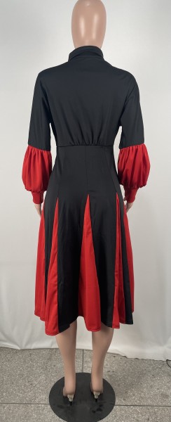 Women's autumn and winter long sleeved shirt color matching dress