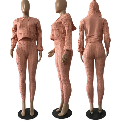 Women's high elastic solid color anti pilling sweater set two pieces