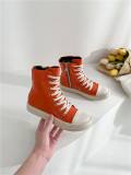Orange thick soled high top shoes Candy colored student shoes lace up lovers' casual shoes