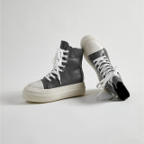 High top shoes with thick soles Women's zipper Canvas lace up high casual shoes Student muffin shoes
