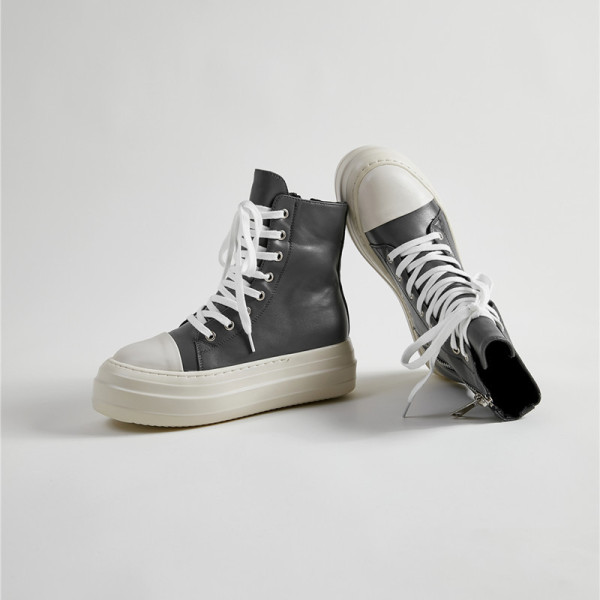 High top shoes with thick soles Women's zipper Canvas lace up high casual shoes Student muffin shoes