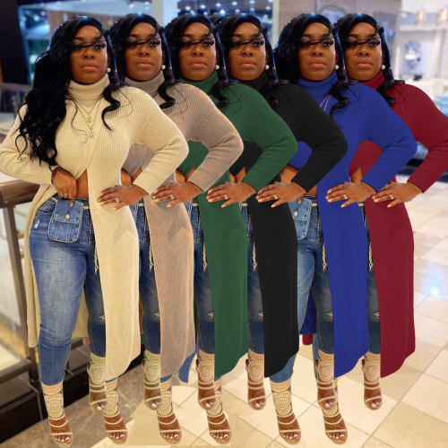 Sexy slim round neck pullover split sweater dress