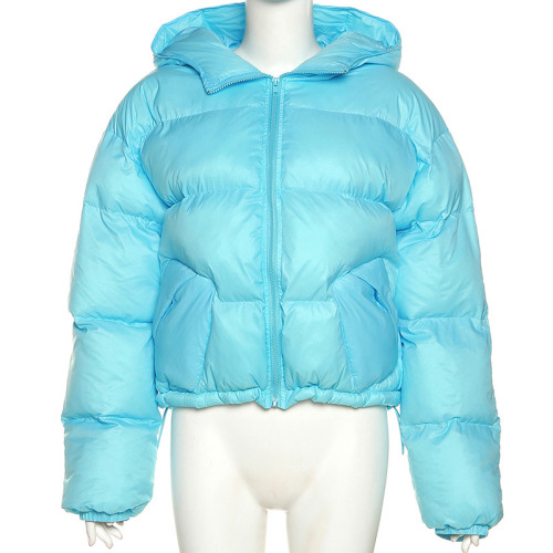 Fashion stand collar hooded thickened short cotton coat