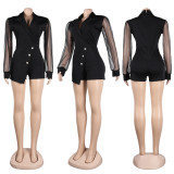 Sexy button deep V slim mesh nightclub jumpsuit