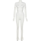 Solid Slim Slim Short Sleeve Top High Waist Tight Pants Set