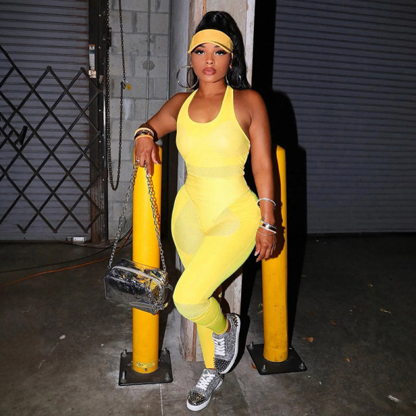 Tight, breathable, solid color, sports sleeveless jumpsuit