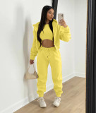 Hooded sports and leisure suit with fleece sweater (three-piece suit)