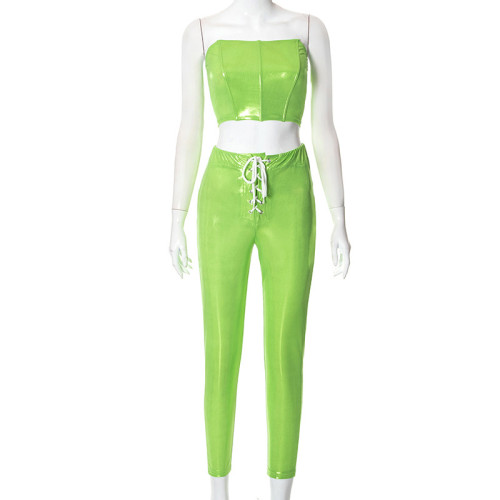 Gilded chest wrapped fishbone waist strap leggings casual suit
