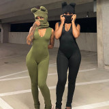 Autumn V-neck sexy slim yoga backless jumpsuit