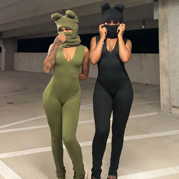 Autumn V-neck sexy slim yoga backless jumpsuit
