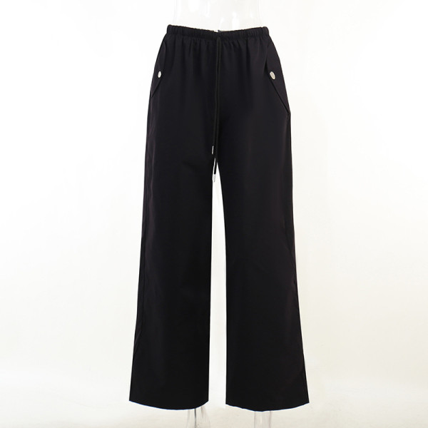 Knitted lace loose straight overalls Autumn women's large women's wide leg casual pants