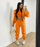 Hooded sports and leisure suit with fleece sweater (three-piece suit)