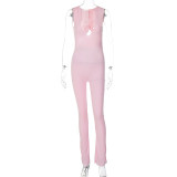 Autumn V-neck sexy slim yoga backless jumpsuit