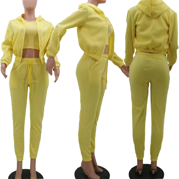Hooded sports and leisure suit with fleece sweater (three-piece suit)