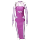 Fashionable new off shoulder slip neck patchwork temperament dress