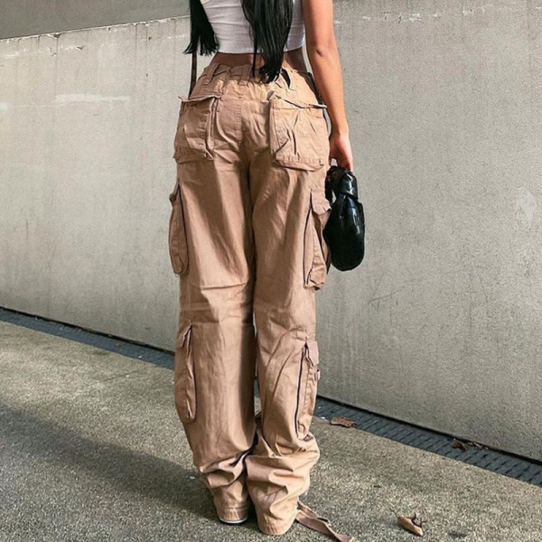 Women's street hip-hop style low waist denim trousers pocket splicing casual pants