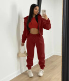 Hooded sports and leisure suit with fleece sweater (three-piece suit)