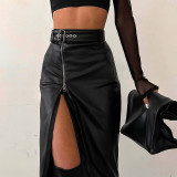 New fashion high waist PU personality irregular zipper skirt