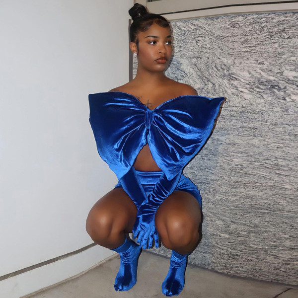 Big Butterfly Dew Back Top Half Skirt Two piece Slim Fit Set