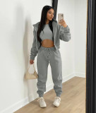 Hooded sports and leisure suit with fleece sweater (three-piece suit)