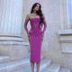 Fashionable new off shoulder slip neck patchwork temperament dress