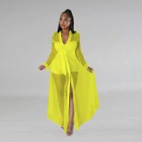 Fashion elegant slim thick mesh perspective solid color long sleeve jumpsuit
